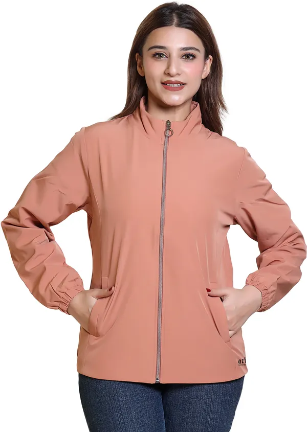 Pink_Nylon_Zipper_Wind_Cheater_For_Women