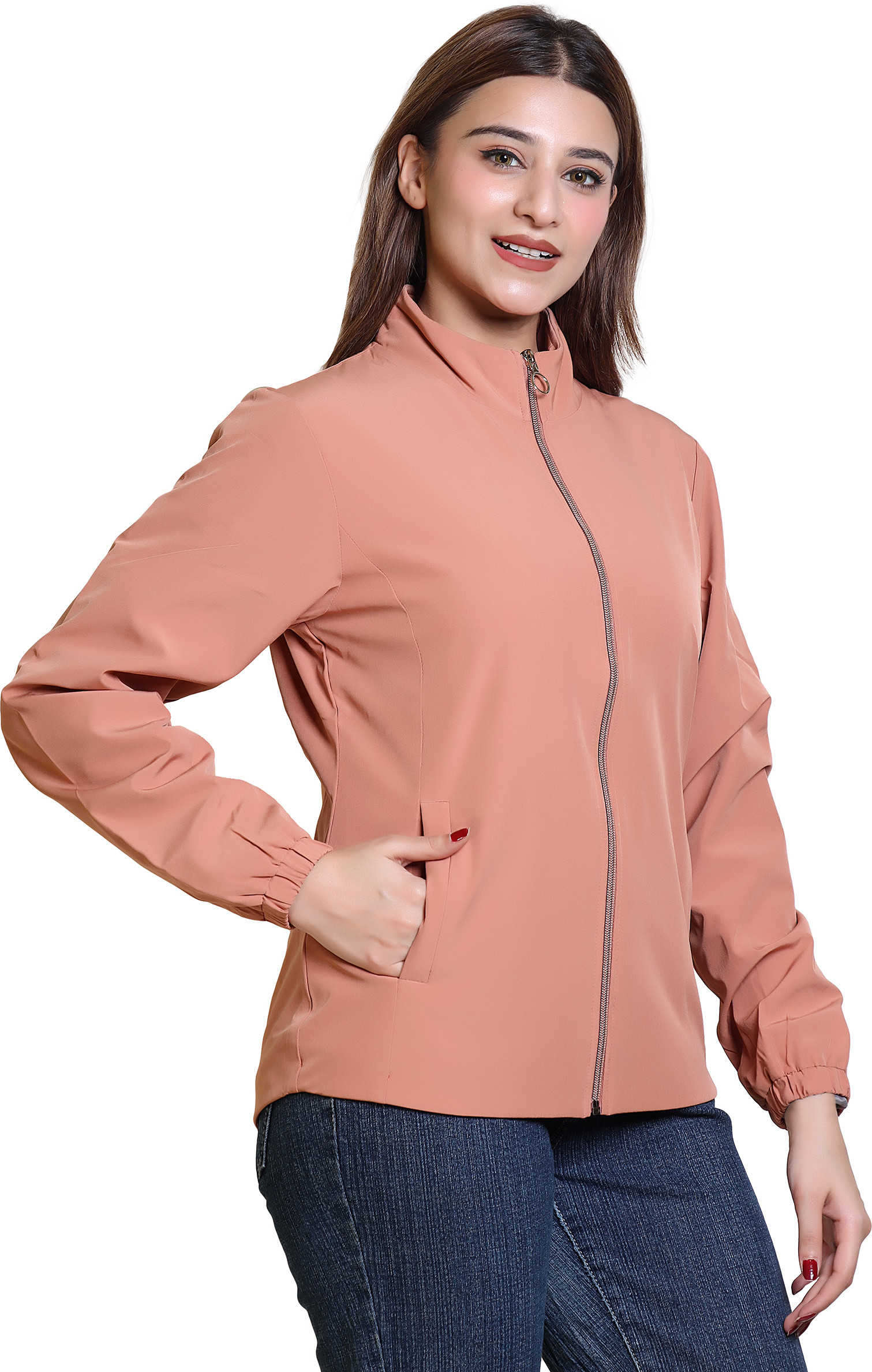 Pink_Nylon_Zipper_Wind_Cheater_For_Women
