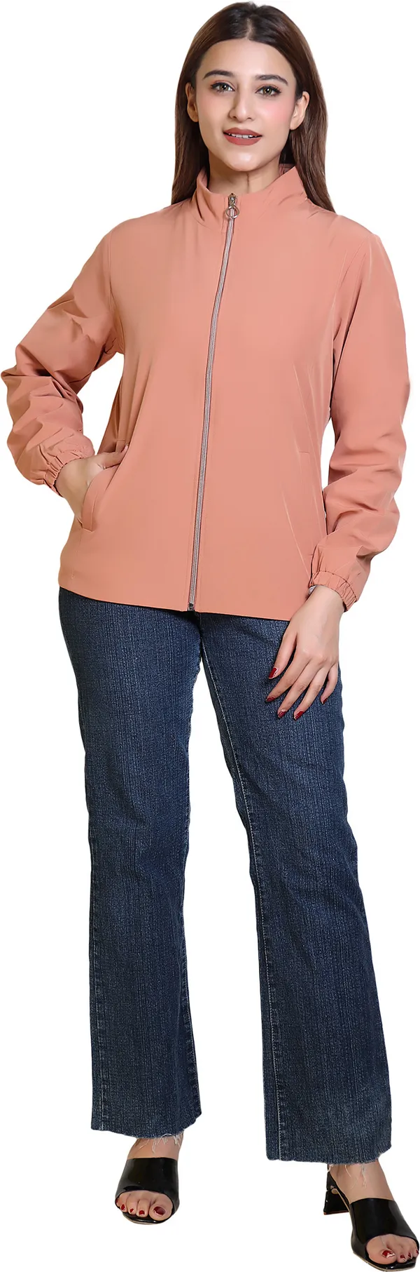 Pink_Nylon_Zipper_Wind_Cheater_For_Women