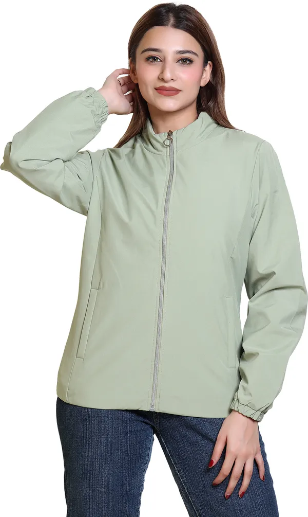 Light_Green_Nylon_Zipper_Wind_Cheater_For_Women