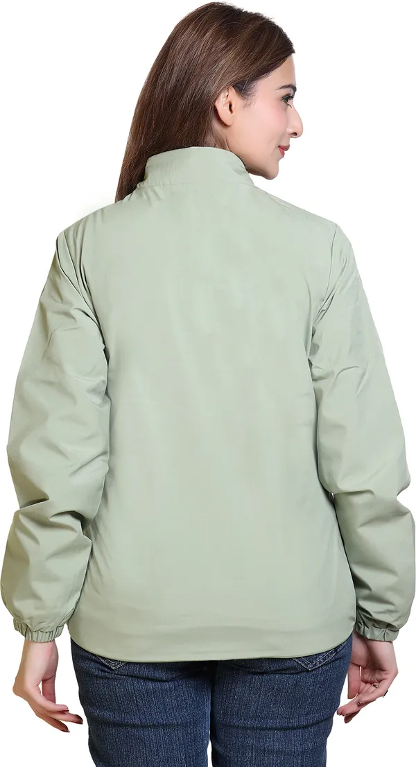 Light_Green_Nylon_Zipper_Wind_Cheater_For_Women