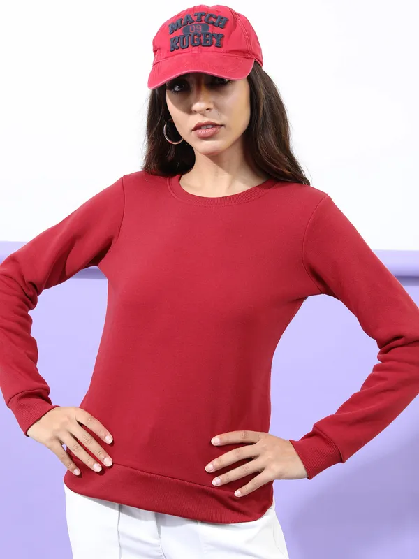 Maroon_Cotton_Blend_Solid_Full_Sleeve_No_Closure_Sweatshirt_For_Women
