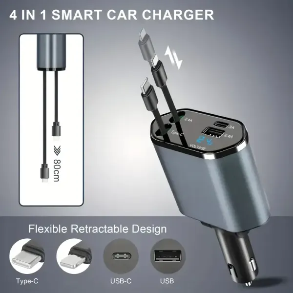4-in-1_Car_Charger_–_120W_Fast_Charging_Retractable_Car_Phone_Charger_with_Type-C_&_USB_Interfaces