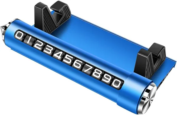 4-in-1_Multi-Utility_Blue_Car_Phone_Holder_with_Number_Display,_Sunglass_Slot_&_Glass_Breaker
