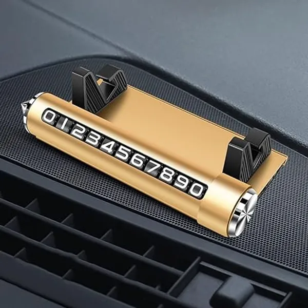 4-in-1_Multi-Utility_Golden_Car_Phone_Holder_with_Number_Display,_Sunglass_Slot_&_Glass_Breaker