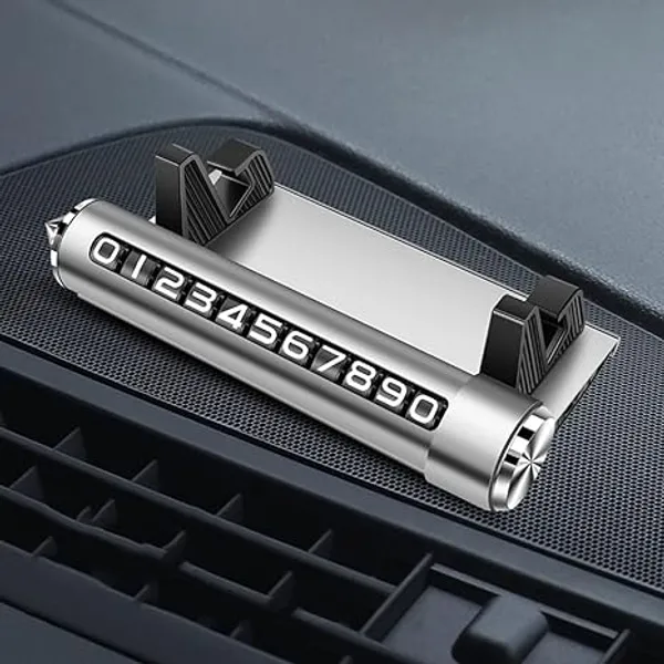4-in-1_Multi-Utility_Silver_Car_Phone_Holder_with_Number_Display,_Sunglass_Slot_&_Glass_Breaker