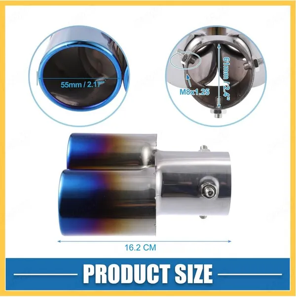 Burnt_Blue_Dual_Exhaust_Muffler_Tip,_60mm_Inlet_–_High-Performance_Stainless_Steel_Upgrade_(TF-6364),_Compatible_with_All_Cars