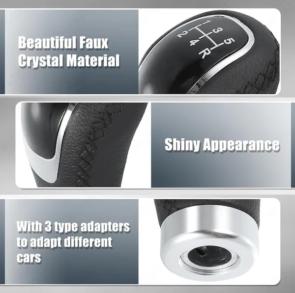5_Speed_Manual_Gear_Shift_Knob,_Black_Stitched_Leather,_Chrome_Finish,_Includes_Installation_Kit