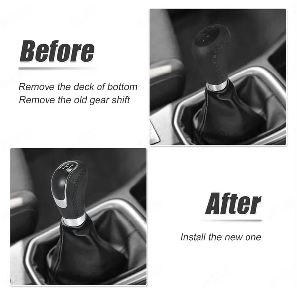 5_Speed_Manual_Gear_Shift_Knob,_Black_Stitched_Leather,_Chrome_Finish,_Includes_Installation_Kit