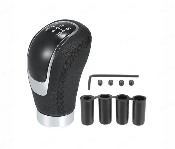 5_Speed_Manual_Gear_Shift_Knob,_Black_Stitched_Leather,_Chrome_Finish,_Includes_Installation_Kit