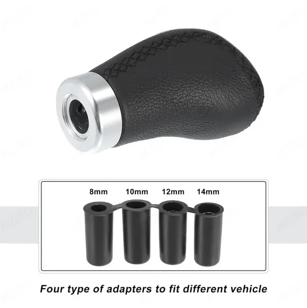 5_Speed_Manual_Gear_Shift_Knob,_Black_Stitched_Leather,_Chrome_Finish,_Includes_Installation_Kit