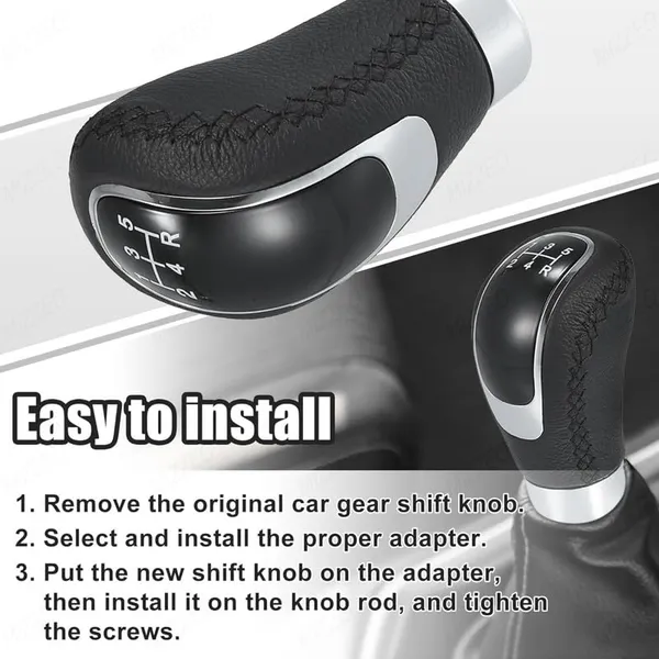 5_Speed_Manual_Gear_Shift_Knob,_Black_Stitched_Leather,_Chrome_Finish,_Includes_Installation_Kit