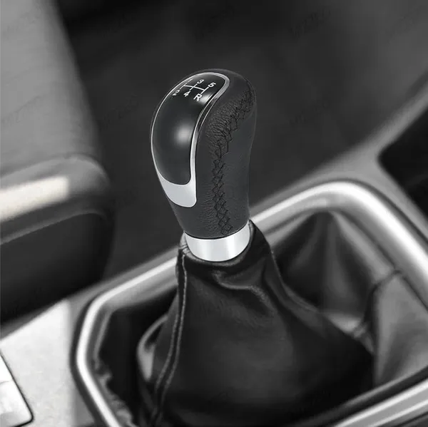 5_Speed_Manual_Gear_Shift_Knob,_Black_Stitched_Leather,_Chrome_Finish,_Includes_Installation_Kit