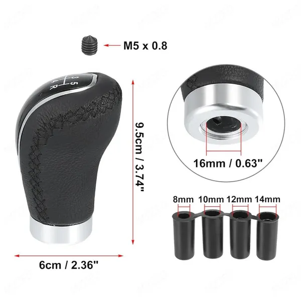 5_Speed_Manual_Gear_Shift_Knob,_Black_Stitched_Leather,_Chrome_Finish,_Includes_Installation_Kit