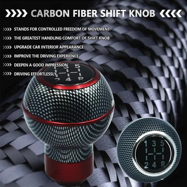 Car_Gear_Shift_Knob_5_Speed_Manual_–_Carbon_Red_Pattern,_Sporty_&_Stylish_Design