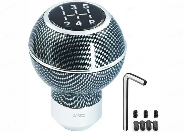 Car_Gear_Shift_Knob_5_Speed_Manual_–_Carbon_Silver_Pattern,_Sporty_&_Stylish_Design