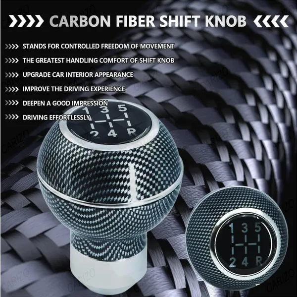 Car_Gear_Shift_Knob_5_Speed_Manual_–_Carbon_Silver_Pattern,_Sporty_&_Stylish_Design