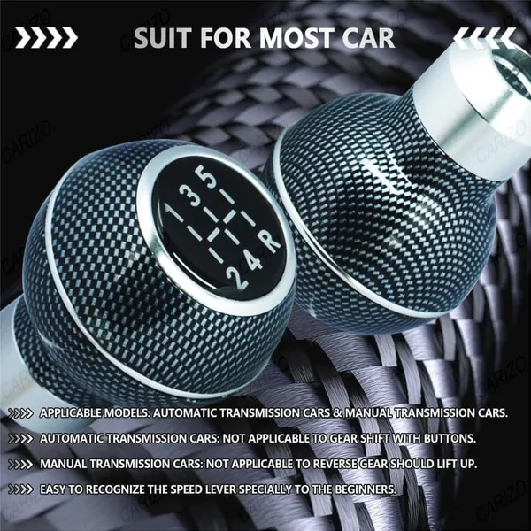 Car_Gear_Shift_Knob_5_Speed_Manual_–_Carbon_Silver_Pattern,_Sporty_&_Stylish_Design