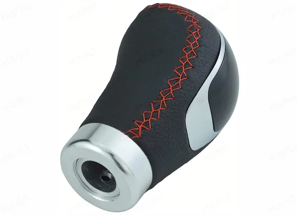 5_Speed_Manual_Gear_Shift_Knob,_Red_Stitched_Leather,_Chrome_Finish,_Includes_Installation_Kit