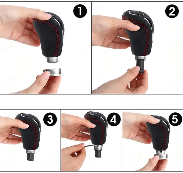 5_Speed_Manual_Gear_Shift_Knob,_Red_Stitched_Leather,_Chrome_Finish,_Includes_Installation_Kit