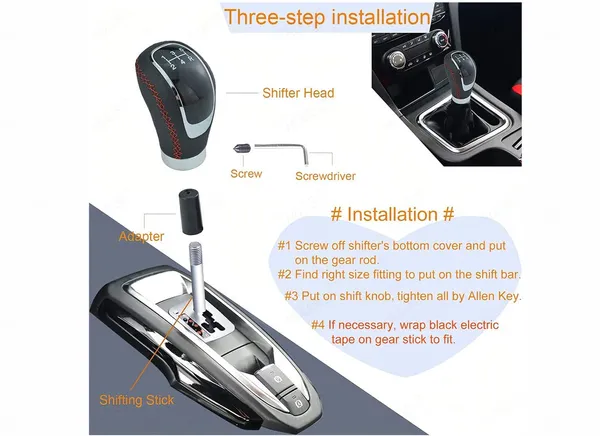 5_Speed_Manual_Gear_Shift_Knob,_Red_Stitched_Leather,_Chrome_Finish,_Includes_Installation_Kit