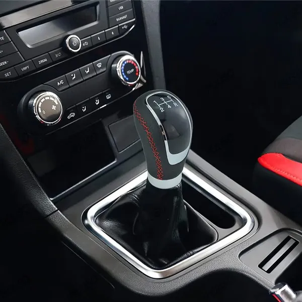 5_Speed_Manual_Gear_Shift_Knob,_Red_Stitched_Leather,_Chrome_Finish,_Includes_Installation_Kit