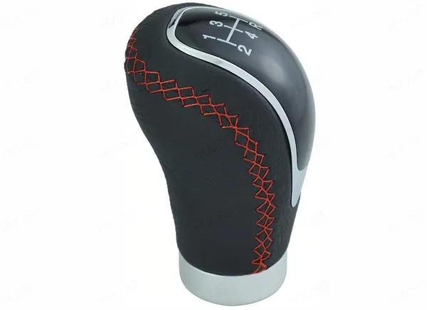 5_Speed_Manual_Gear_Shift_Knob,_Red_Stitched_Leather,_Chrome_Finish,_Includes_Installation_Kit