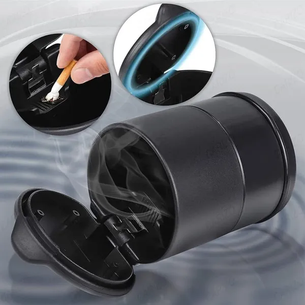 Car_Ashtray_With_Led_Light,_Black_Portable_Design,_Lid_And_Cup_Holder_Compatible,_Smell_Proof,_Fireproof,_Detachable