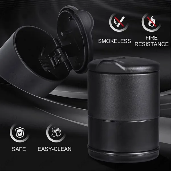 Car_Ashtray_With_Led_Light,_Black_Portable_Design,_Lid_And_Cup_Holder_Compatible,_Smell_Proof,_Fireproof,_Detachable