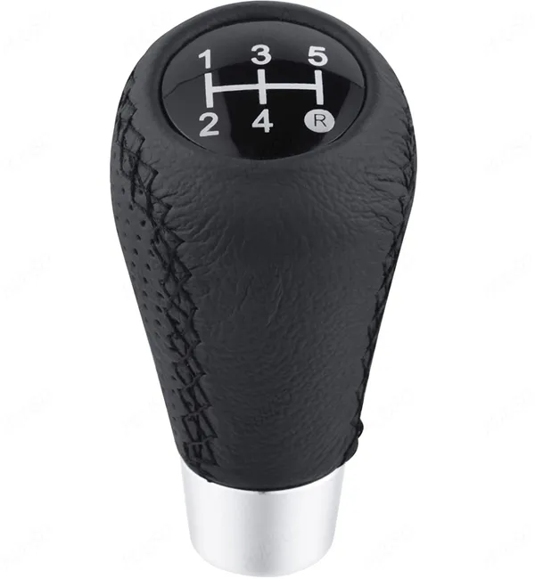 5_Speed_Car_Gear_Shift_Knob_–_Perforated_Leather_Look_with_Black_Stitch,_Sporty_Design_with_Installation_Kit