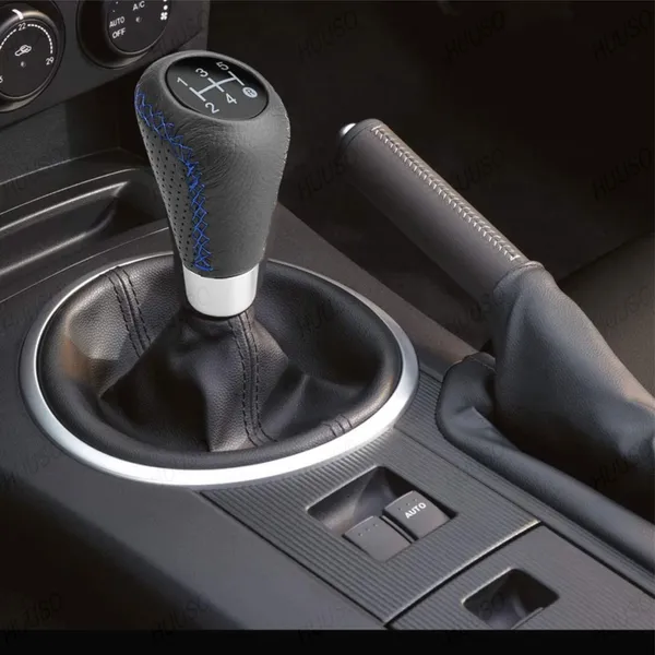 5_Speed_Car_Gear_Shift_Knob_–_Perforated_Leather_Look_with_Blue_Stitch,_Sporty_Design_with_Installation_Kit