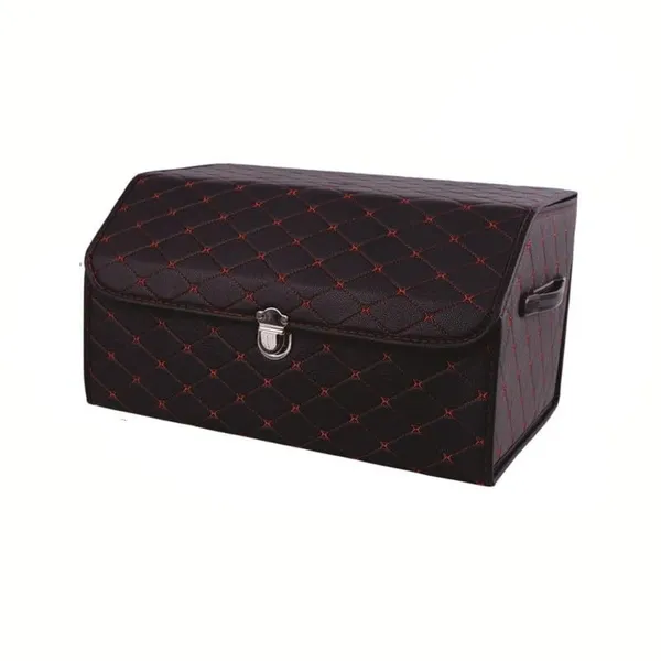 Premium_Foldable_Leather_Car_Trunk_Organizer,_Dual_Compartments,_High-Capacity_Cargo_Storage_Box,_Black_with_Red_Stitch