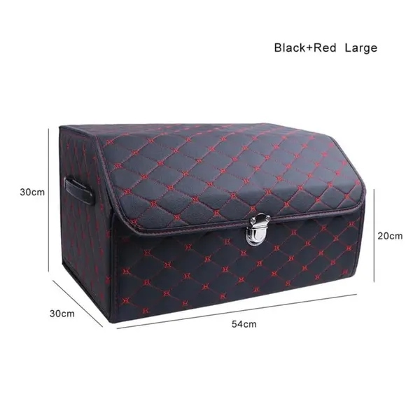 Premium_Foldable_Leather_Car_Trunk_Organizer,_Dual_Compartments,_High-Capacity_Cargo_Storage_Box,_Black_with_Red_Stitch
