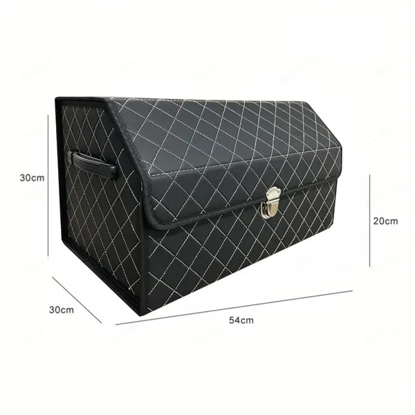 Premium_Foldable_Leather_Car_Trunk_Organizer,_Dual_Compartments,_High-Capacity_Cargo_Storage_Box,_Black_with_White_Stitch