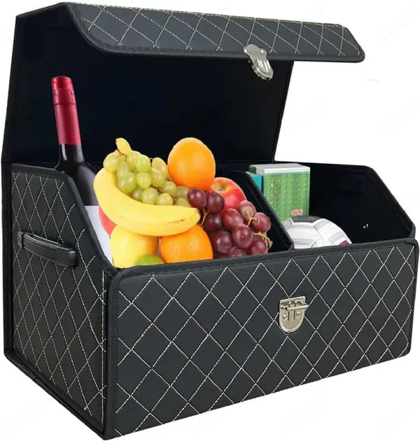 Premium_Foldable_Leather_Car_Trunk_Organizer,_Dual_Compartments,_High-Capacity_Cargo_Storage_Box,_Black_with_White_Stitch