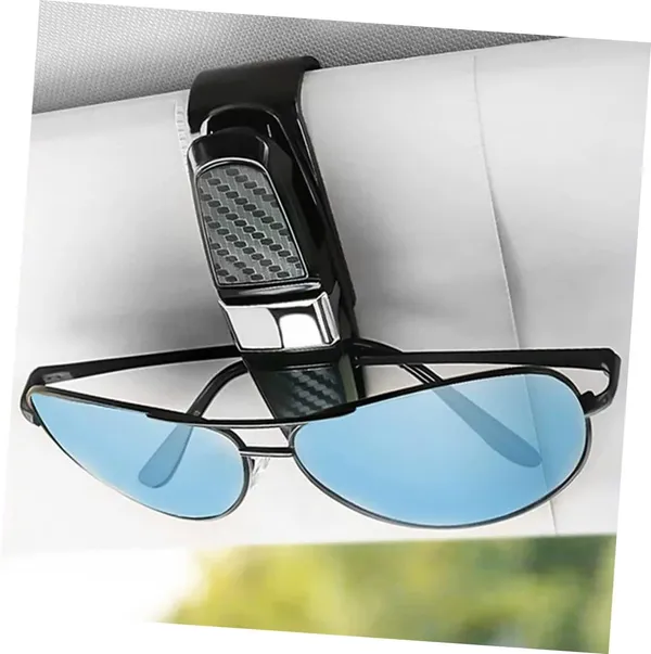 2-Pack_Car_Sun_Visor_Glasses_Holder_Clip_–_Anti-Scratch,_Soft_Carbon_Finish_–_Eyeglass_&_Sunglass_Mount_for_Tickets,_Cards_–_Easy_Install_(Black_&_Chrome)
