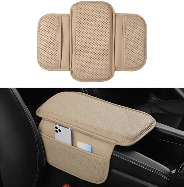 Foldable_Beige_PU_Leather_Armrest_Cushion_–_Soft_Elbow_Support_with_Side_Storage_for_Car_Console_–_Anti-Slip_Comfort_for_Long_Drives