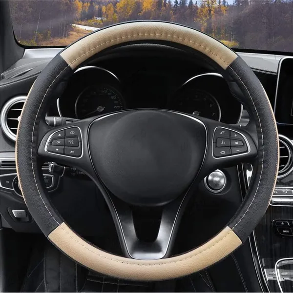 Drive_In_Style_“_Gripmaster_Black_&_Beige_Steering_Wheel_Cover_With_Anti-Slip_Grip