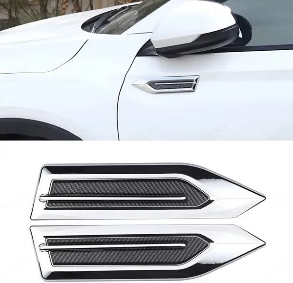 2_Pack_Car_Air_Flow_Vent_Fender_Trim_Xsl-002_Chrome_And_Carbon_Black_Car_Styling_Fender_Decorative_Aero_Decal_Sticker_Exterior_Accessory_Compatible_With_All_Cars