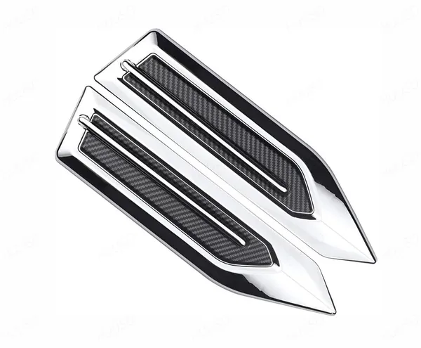 2_Pack_Car_Air_Flow_Vent_Fender_Trim_Xsl-002_Chrome_And_Carbon_Black_Car_Styling_Fender_Decorative_Aero_Decal_Sticker_Exterior_Accessory_Compatible_With_All_Cars