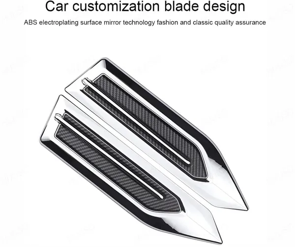2_Pack_Car_Air_Flow_Vent_Fender_Trim_Xsl-002_Chrome_And_Carbon_Black_Car_Styling_Fender_Decorative_Aero_Decal_Sticker_Exterior_Accessory_Compatible_With_All_Cars