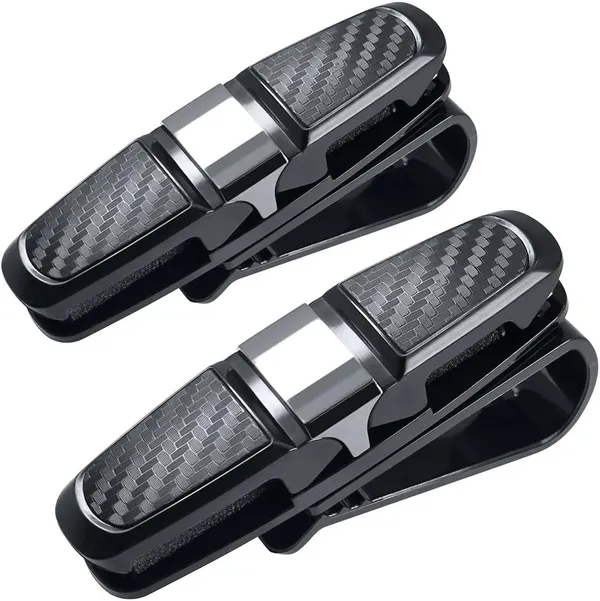 2-Pack_Car_Sun_Visor_Glasses_Holder_Clip_–_Anti-Scratch,_Soft_Carbon_Finish_–_Eyeglass_&_Sunglass_Mount_for_Tickets,_Cards_–_Easy_Install_(Black_&_Chrome)
