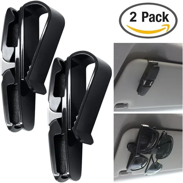 2-Pack_Car_Sun_Visor_Glasses_Holder_Clip_–_Anti-Scratch,_Soft_Carbon_Finish_–_Eyeglass_&_Sunglass_Mount_for_Tickets,_Cards_–_Easy_Install_(Black_&_Chrome)