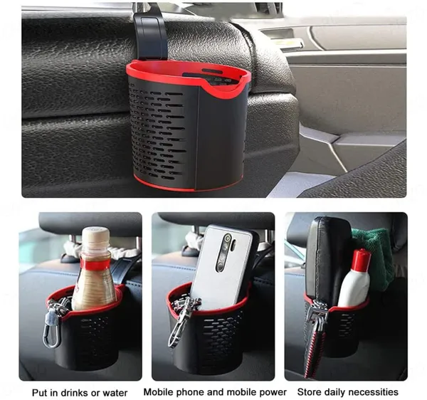 Car_Backseat_Organizer_Hook_&_Storage_Basket_–_Headrest_Hanger_for_Bags_&_Accessories_–_Interior_Trim_Bucket_(Black_&_Red)