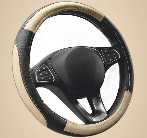 Drive_In_Style_“_Gripmaster_Black_&_Beige_Steering_Wheel_Cover_With_Anti-Slip_Grip