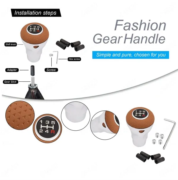 Car_5_Speed_Manual_Transmission_Gear_Shift_Knob_Dynodrive_Beige_With_4_Adapters,_Screws_And_Allen_Key