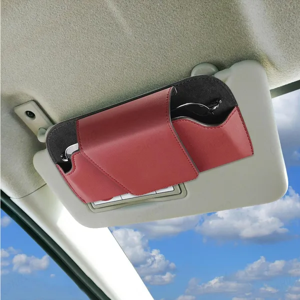 PU_Leather_Car_Sunglasses_Holder_–_Maroon_Organizer_for_Small_Essentials,_Universal_Fit_for_All_Vehicles