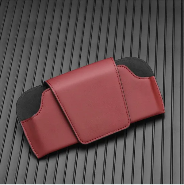 PU_Leather_Car_Sunglasses_Holder_–_Maroon_Organizer_for_Small_Essentials,_Universal_Fit_for_All_Vehicles