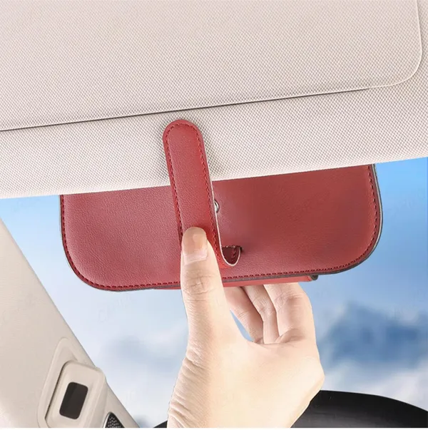 PU_Leather_Car_Sunglasses_Holder_–_Maroon_Organizer_for_Small_Essentials,_Universal_Fit_for_All_Vehicles