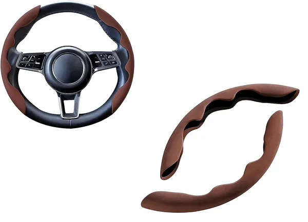 Seude_Brown_Pattern_Steering_Wheel_Cover,_Men'S_And_Women'S_Safe_And_Non-Slip_Car_Accessory_Compatible_With_All_Cars